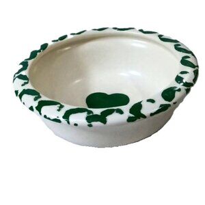 Green & White Country Kitchen Small Round Dish, Heart,‎ Unbranded, Spongeware??